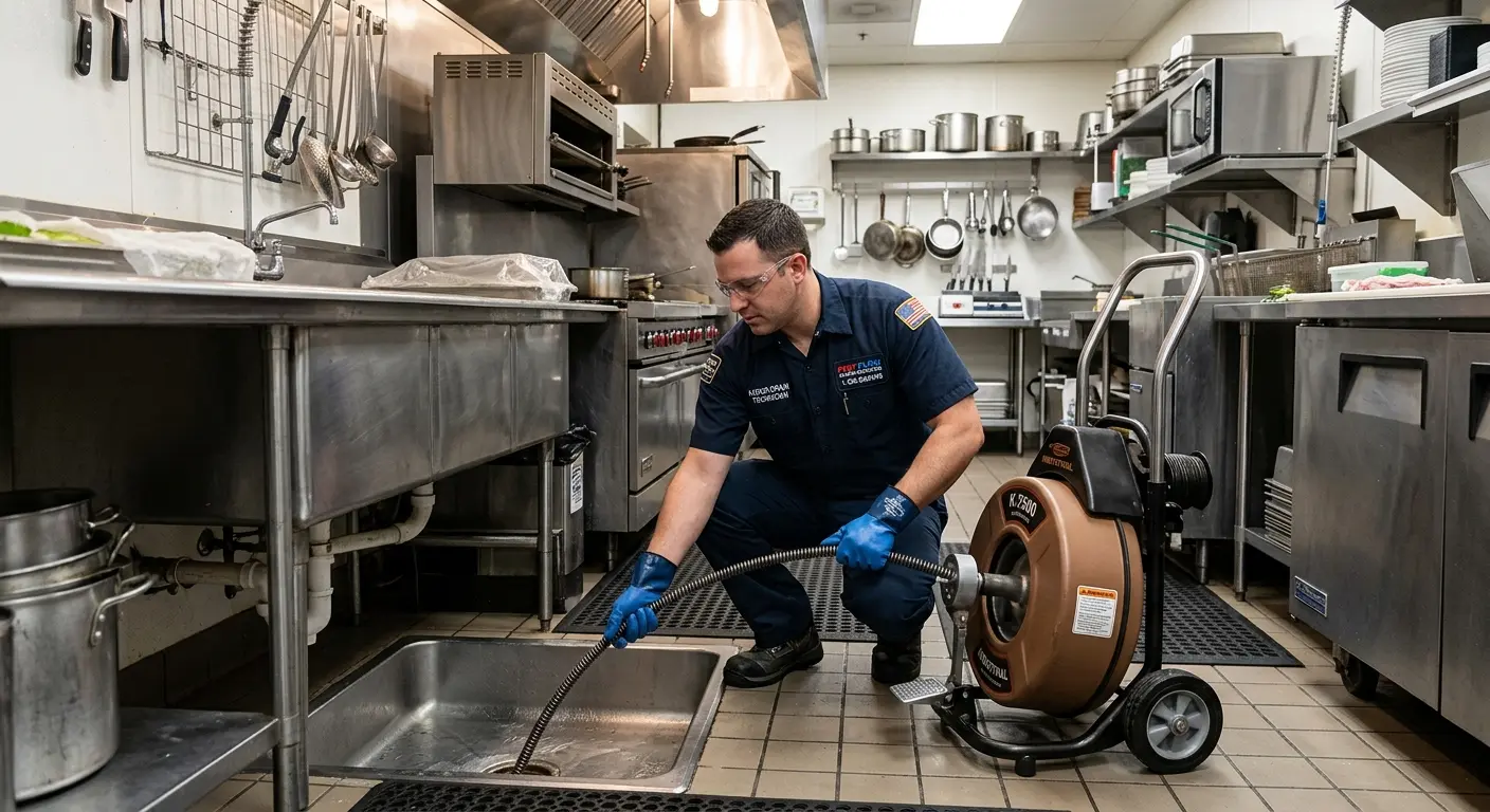 Commercial drain cleaning service in a restaurant kitchen in Wekiwa Springs