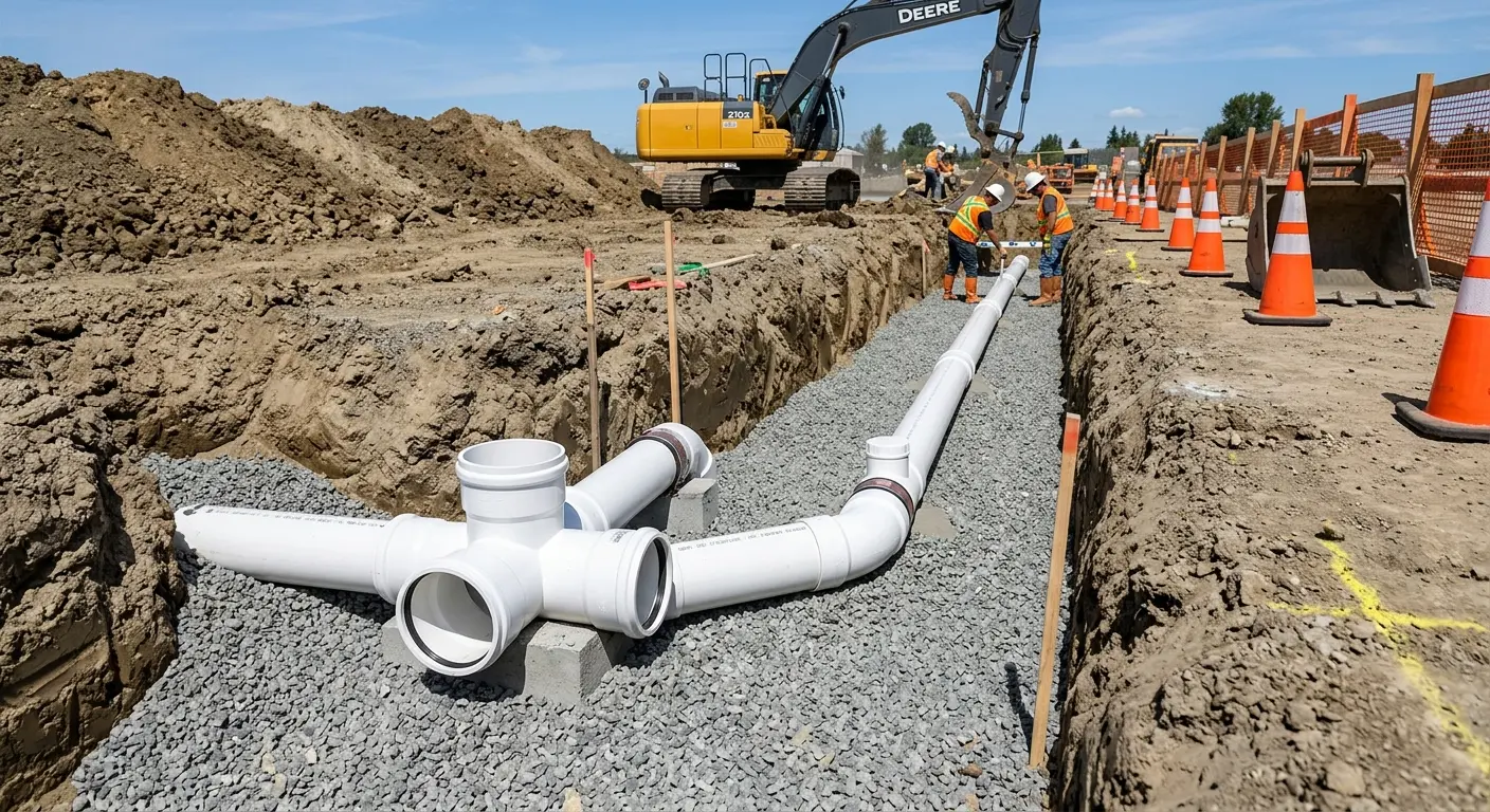 New PVC sewer pipe installation in open trench for Grease Trap Cleaning in Wekiwa Springs